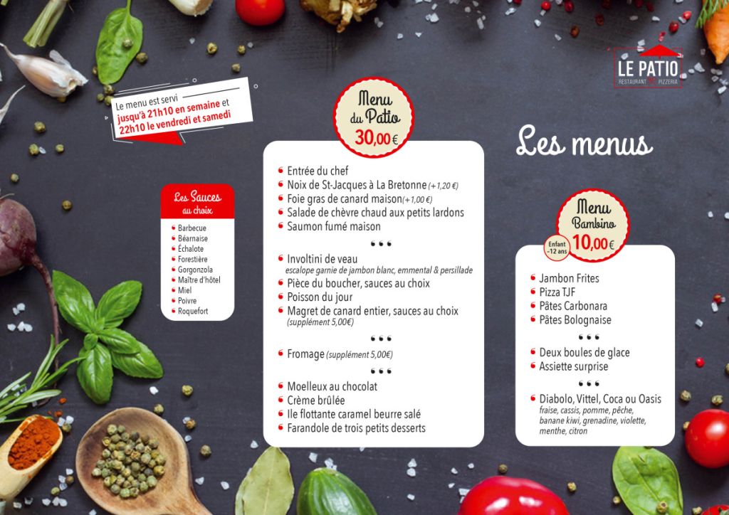 Menu le patio, les menus, tarif au 07-03-2023