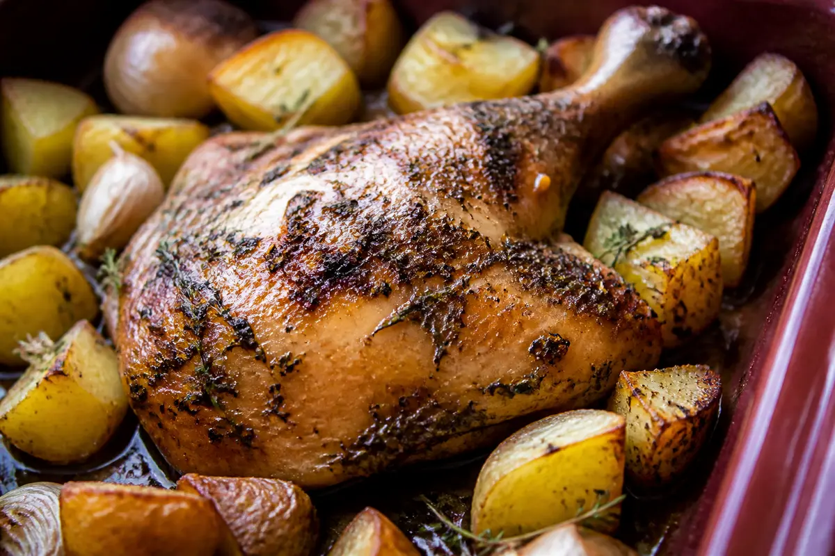 Cuisse de poulet au four : recette simple, pommes de terre &amp; temps de cuisson