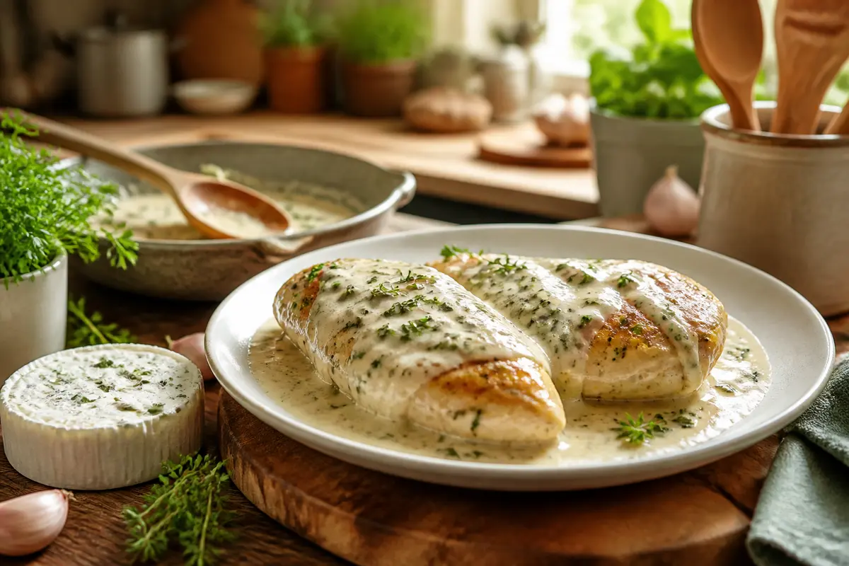 Recette poulet au Boursin : Sauce crémeuse à l’ail et herbes